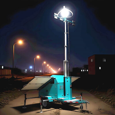 kopen CE-certificering Solar Lighting Towers 5 secties 9M mast hoogte Teleskopische verlichting toren Mobiele zonne-licht toren online manufacture
